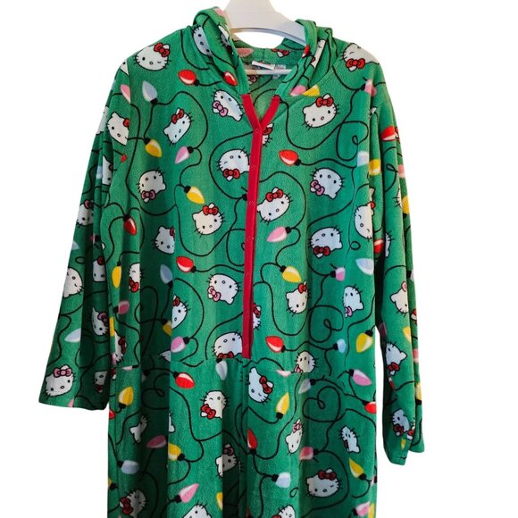 Hello Kitty Green Fleece Hooded Onesie Pajamas 3X - Picture 2 of 9